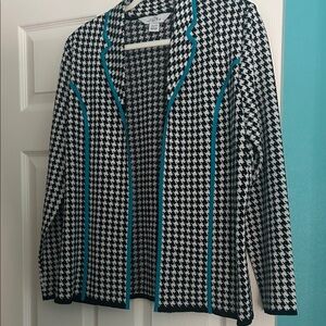 Ming Wang Black and White Houndstooth Blazer with Blue Accents